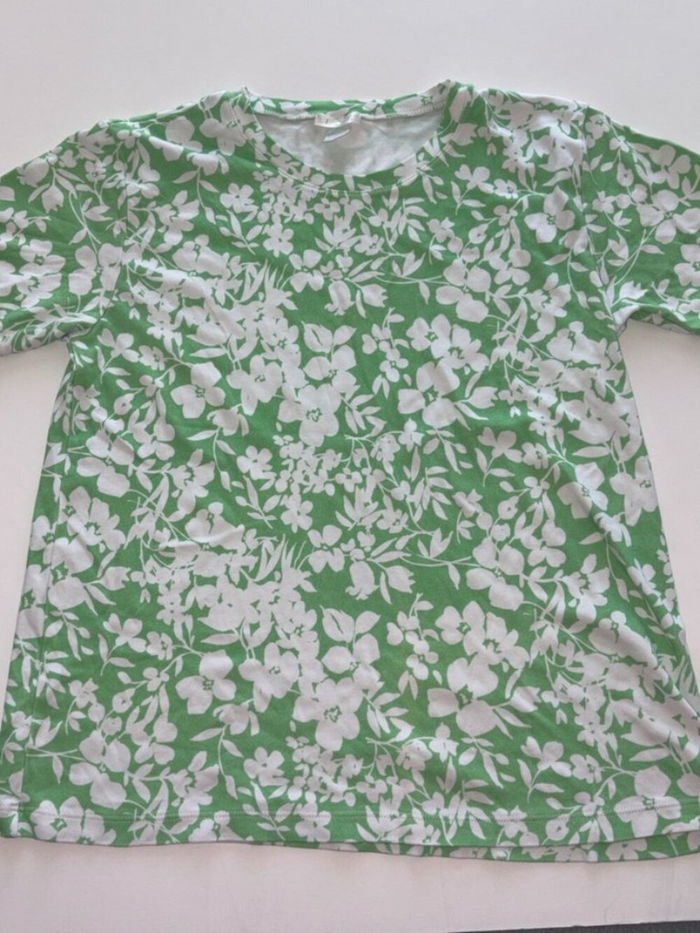 LAKE Pajama 100% Pima Cotton Short Sleeve Shirt Green White Floral Print size M